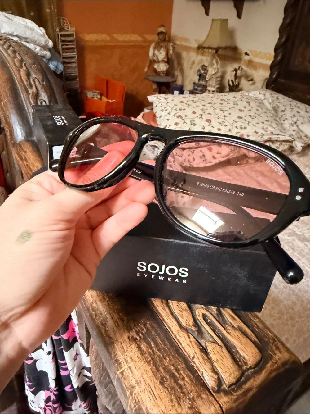 Black Frame Sunglasses with Pink Lenses